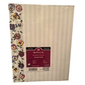 VTG NEW Hallmark Designed Paper Floral Pansy Green Stripe 50 sheets 8.5 x 11 NOS